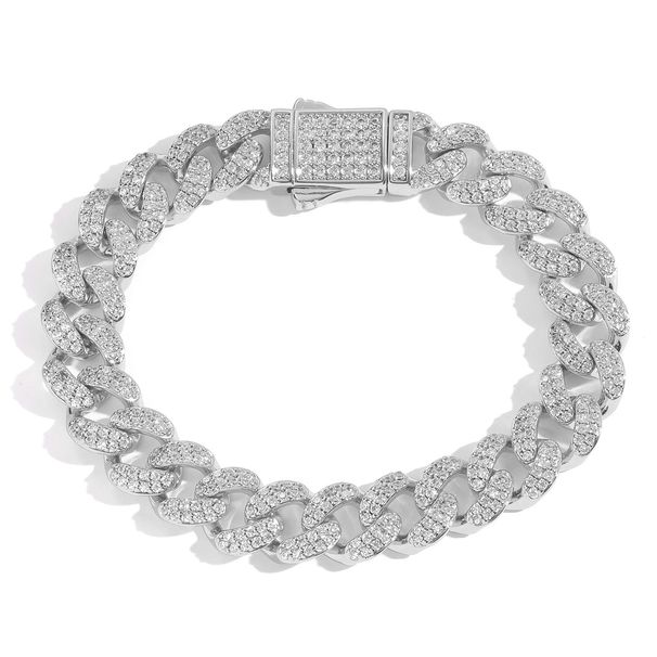 Vīriešu rotaslietas hiphopa kaklarota 12 mm Kubas ķēde ar mikro inkrustētu cirkona pavasara sprādzi, personības tendence, vīriešu hiphopa kaklarotu aksesuāri_voghion.com