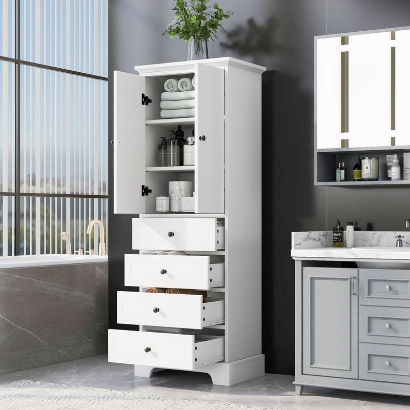 Storage Cabinet With 2 Doors And 4 Drawers For Bathroom, Office, Adjustable Shelf, MDF Board With Painted Finish_voghion.com