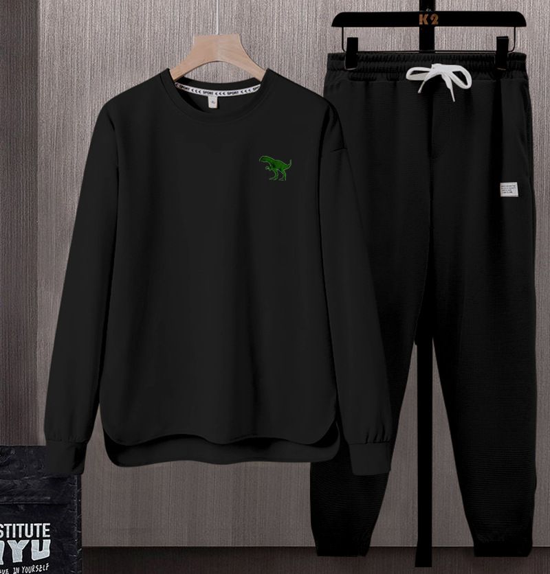 Herrenbekleidung Bequeme Waffel ~ leicht zu tragen! Kleiner Dinosaurier Langärmelige Freizeithose Sportanzug für Herren, ein komplettes Set in großen Größen_voghion.com