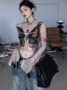 hot selling Personality Butterfly Print Long Sleeve T-Shirt See Through Fashion Y2k Aesthetic Slim Crop Top Vintage Sexy Gauze_voghion.com