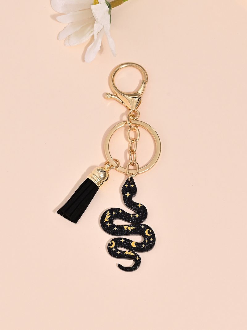 Fashion Glitter Snake Tassel Pendant Keychain Python Star Moon Embossed Bag Charm Car Ornament_voghion.com