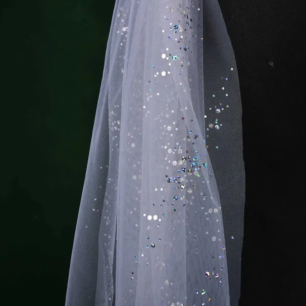 Smykker Kort Brudesløjfe Bryllup Med Hårkam Glitrende Blødt Slør Til Brud Blomsterpige Polterabend Tilbehør_voghion.com