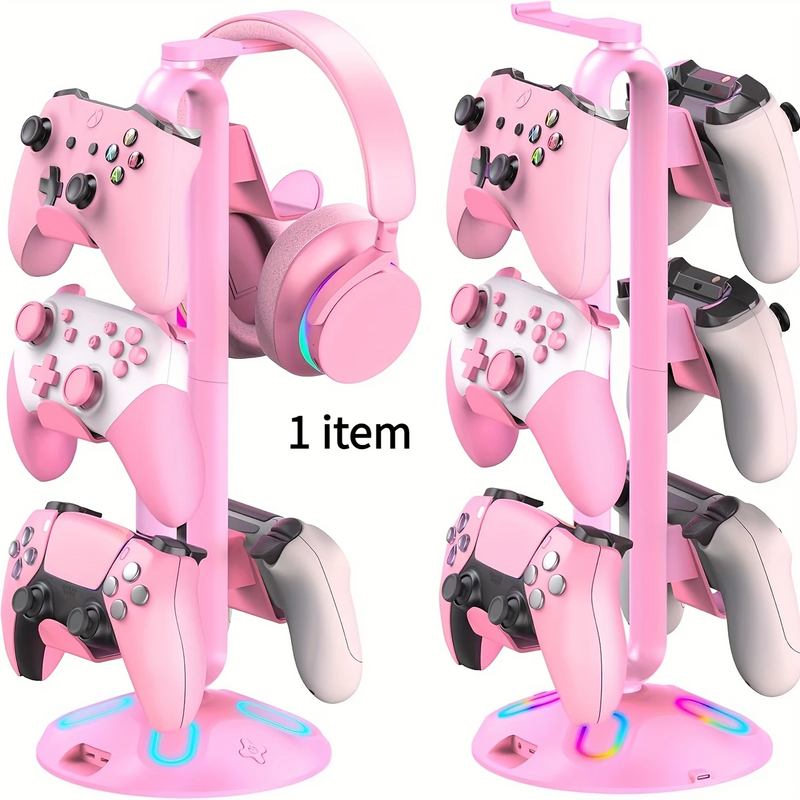 Headphone Stand RGB Controller Holder 9 Lighting Modes Headphone Holder With USB Charging Data Transfer Controller Holder For Desktop_voghion.com