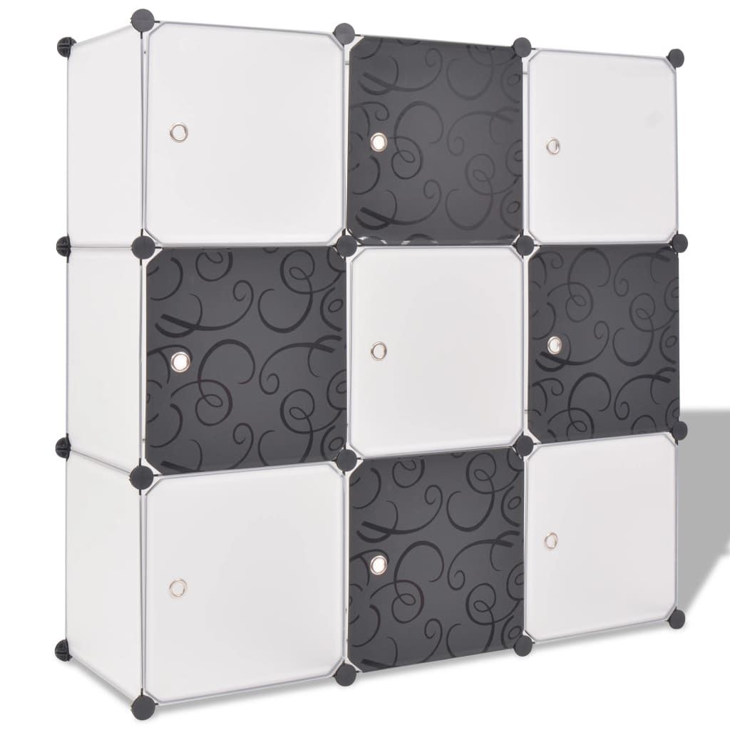 Storage Cube Organizer with 9 Compartments Black and White_voghion.com