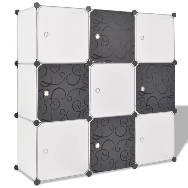 Storage Cube Organizer with 9 Compartments Black and White_voghion.com