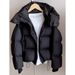 Short Puffer Jacket With White Duck Down – Oversized A-Line Coat For Petite Women (S/M/L, Black)_voghion.com