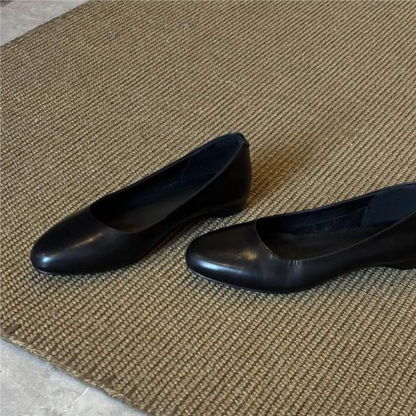 Versione in pelle di pecora ~ Moda francese Elegante Punta rotonda Versatile Suola morbida Comodo Design semplice Da donna_voghion.com