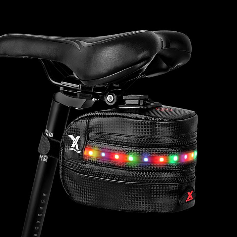Bicycle tail with light emitting storage packaging, spare riding seat, rear seat bag, bicycle saddle bag accessories_voghion.com