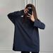 Pure cotton T-shirt for women loose solid color Oversize round neck long-sleeved T-shirt_voghion.com