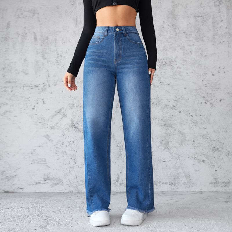 Women's Clothing Temperament Non elastic Straight Wide leg Jeans Women_voghion.com