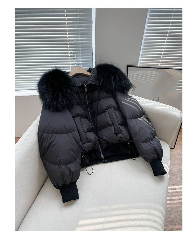 Vêtements pour femmes Mode Doudoune courte Femme Haut de gamme Femme 90 Blanc Canard en duvet Col en fourrure de renard_voghion.com
