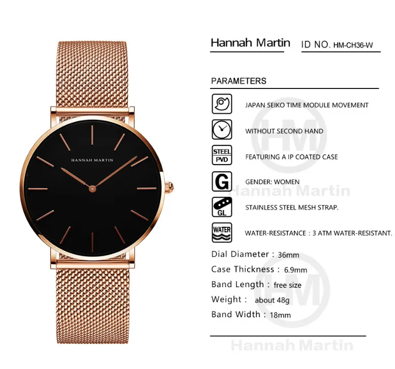 Montres pour femmes, mouvement japonais, chaîne en acier, étanche, légère, de luxe, style minimaliste, ceinture en maille d'acier, montre fine_voghion.com