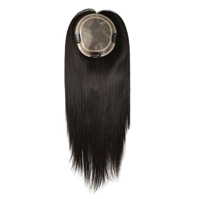 Fine Mono Center Topper For Women, 100% Human Hair Top Pieces Cuticle Hair, European Remy Hair Natural Black Color #NC Hair Length 20 Inch_voghion.com