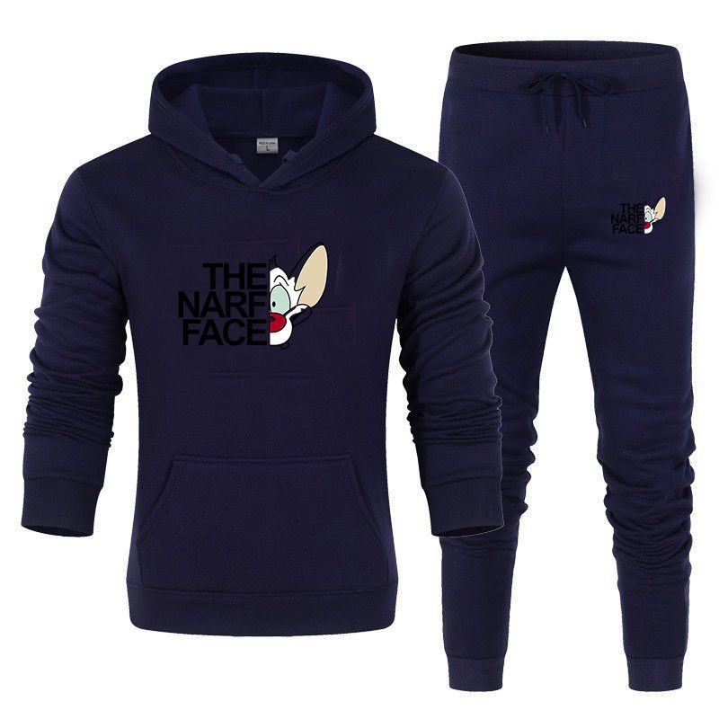 Herren Fleece-Sweatshirt Zweiteiliges Freizeit-Sport-Set Tide Kapuzenpullover Bedruckte Jogginghose_voghion.com
