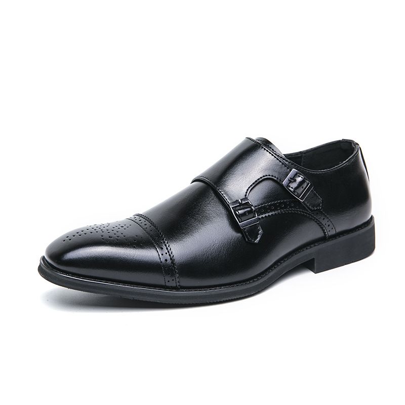 Cross-Border Business Double Buckle Monk Men's Large Size Pointed Formal European And American Office Brogue Leather_voghion.com