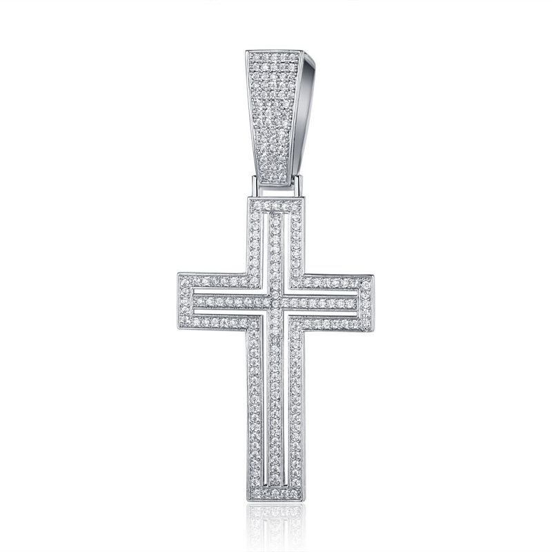 Collana con ciondolo a croce in zircone micro pavé di rame 2021 da uomo, sette perle, gioielli hip hop_voghion.com