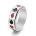 Anillo giratorio de acero de titanio para hombre, con diseño de naipes, con personalidad, color negro y rojo, con transferencia cuadrada, joyería_voghion.com