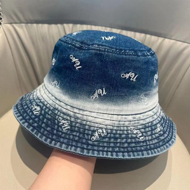 Gradual Change Color Denim Bucket Couples Spring And Summer Big Eaves Face Covering Sunscreen Versatile Fashionable_voghion.com