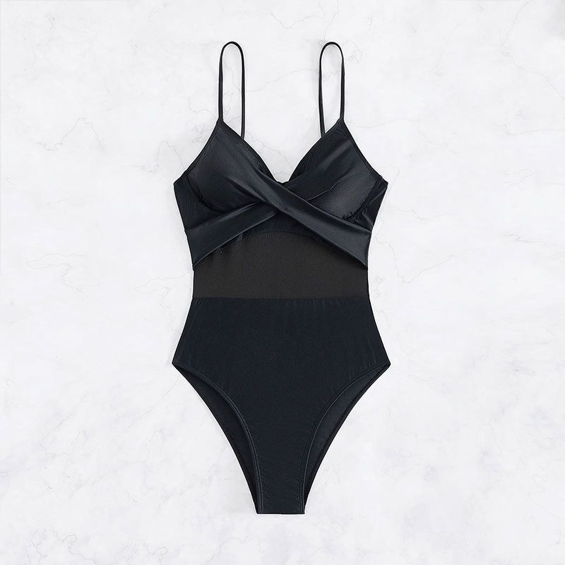Maillot de bain une pièce pour femme, maillot de bain conservateur à bretelles en maille_voghion.com