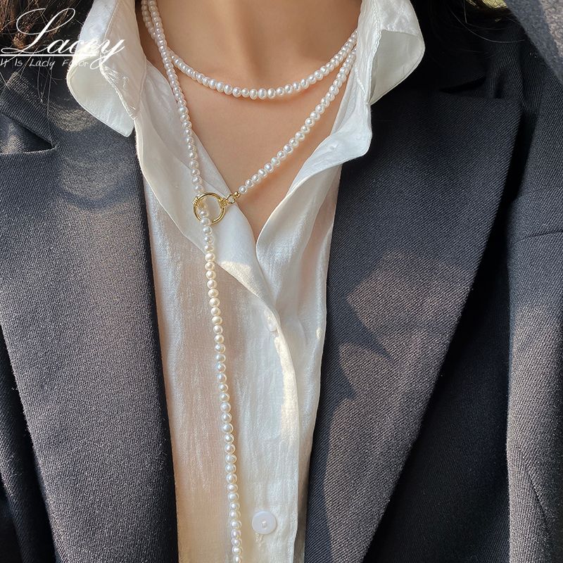 Collier avec pendentif en perles d'eau douce pour femme, petit et long, véritable et naturel, idéal pour un mariage, en Corée_voghion.com