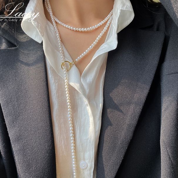 Collier avec pendentif en perles d'eau douce pour femme, petit et long, véritable et naturel, idéal pour un mariage, en Corée_voghion.com