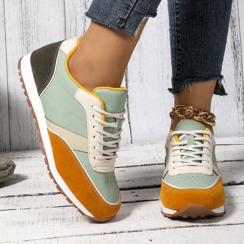 Damenschuhe Frühling Neue Schnürschuhe mit Keilabsatz, dicke Unterseite, runde Zehenpartie, Slip-On, leichte und bequeme Freizeitschuhe für Damen_voghion.com