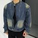 Men's Clothing Men's Distressed Denim Jacket Punk Style Short Biker Jacket With Asymmetric Zip & Washed Effect, Oversized Fit For Streetwear_voghion.com