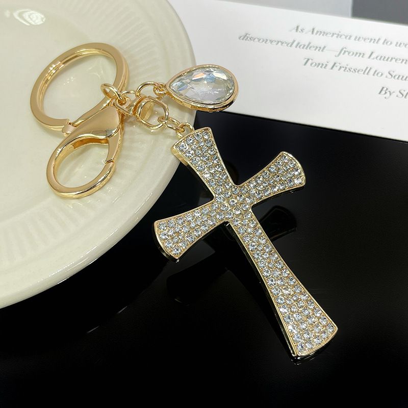 Trendy Neue Personalisierte Volle Diamant Kreuz Form Auto Keychain Anhänger Mode Tasche Dekoration Geschenk_voghion.com