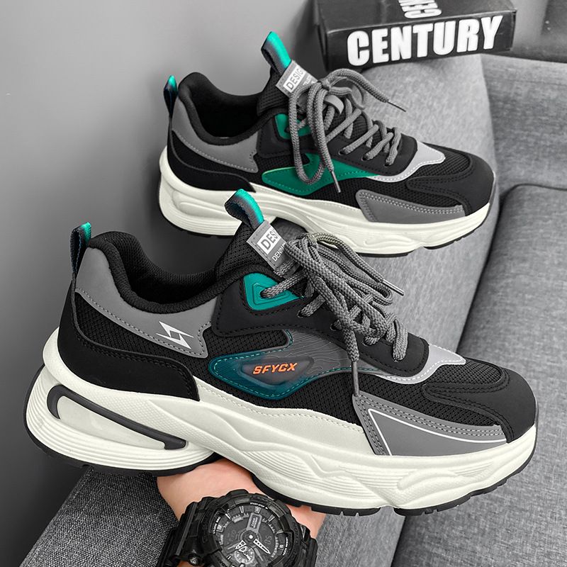 2025 New Men's Spring Summer Youth Sports Casual Junior High School Student Height Increasing Thick Sole Mesh Dad Shoes_voghion.com