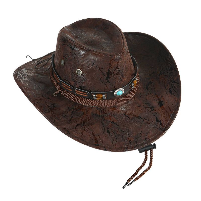 Sombrero de vaquero occidental con personalidad de moda unisex, sombrero de cuero de vaca, sombrero de caballero, sombrero con visera para exteriores, sombrero protector solar para hombres_voghion.com