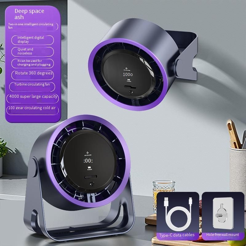 Ventilador de mesa USB com visor digital - Suporte de parede e ventilador de mesa para escritório/dormitório (3 configurações de velocidade, bateria de 2000 mAh, ≤ 30 dB, silencioso)_voghion.com