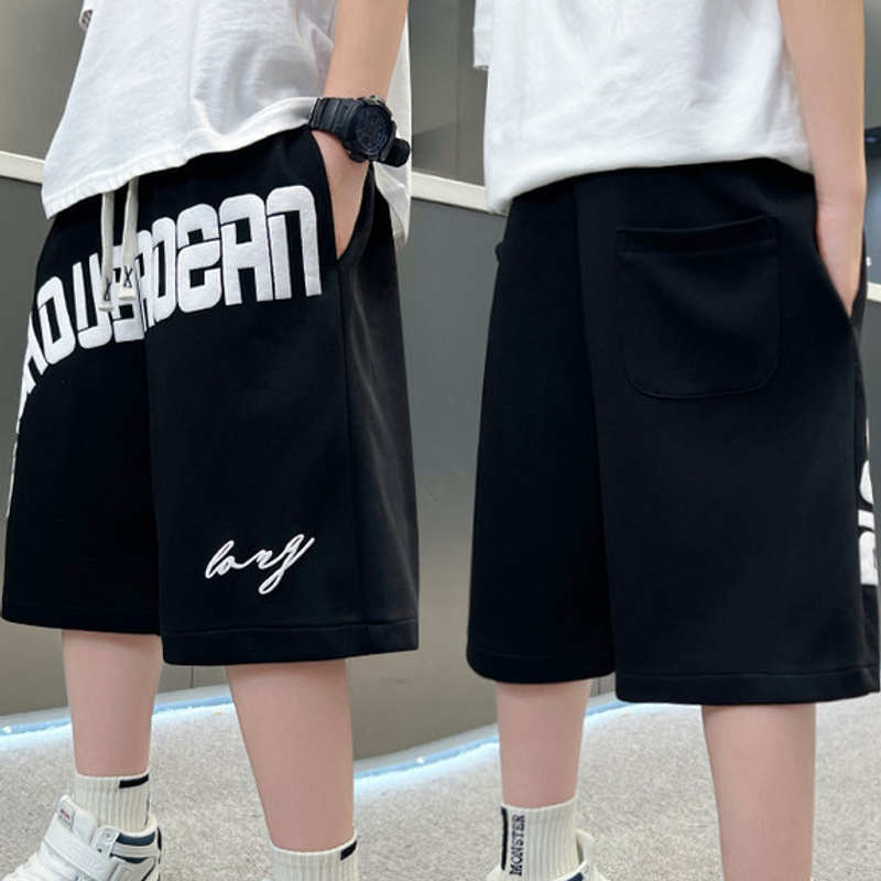 Neue Sommer-Shorts aus Baumwolle für Jungen – lässige, mittellange Hose mit elastischem Bund für Kinder (120–170 cm) – Schwarz/Grau_voghion.com