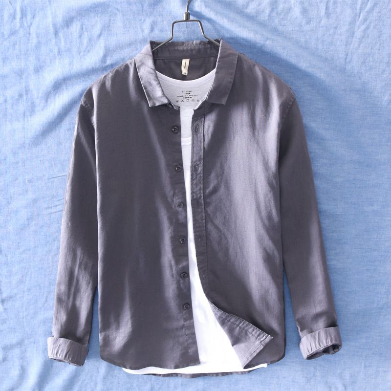 CT L754 Camicia a maniche lunghe da uomo, semplice, versatile, casual, bianca_voghion.com