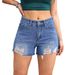 Damenbekleidung Zerrissene Raw Edge Denim Shorts Weibliches Design Schlanke, lockere A-Linien-Hotpants_voghion.com