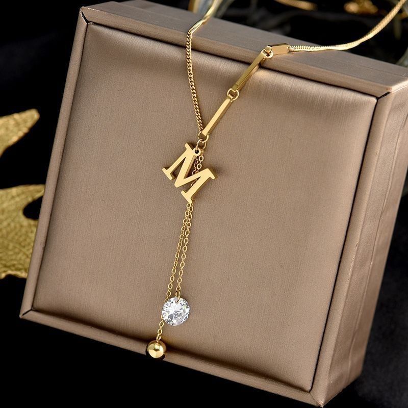 Stainless Steel New Fashion Fine Jewelry Elegant Sexy M Zircon Tassel Charms Chain Choker Necklaces & Pendants For Women_voghion.com
