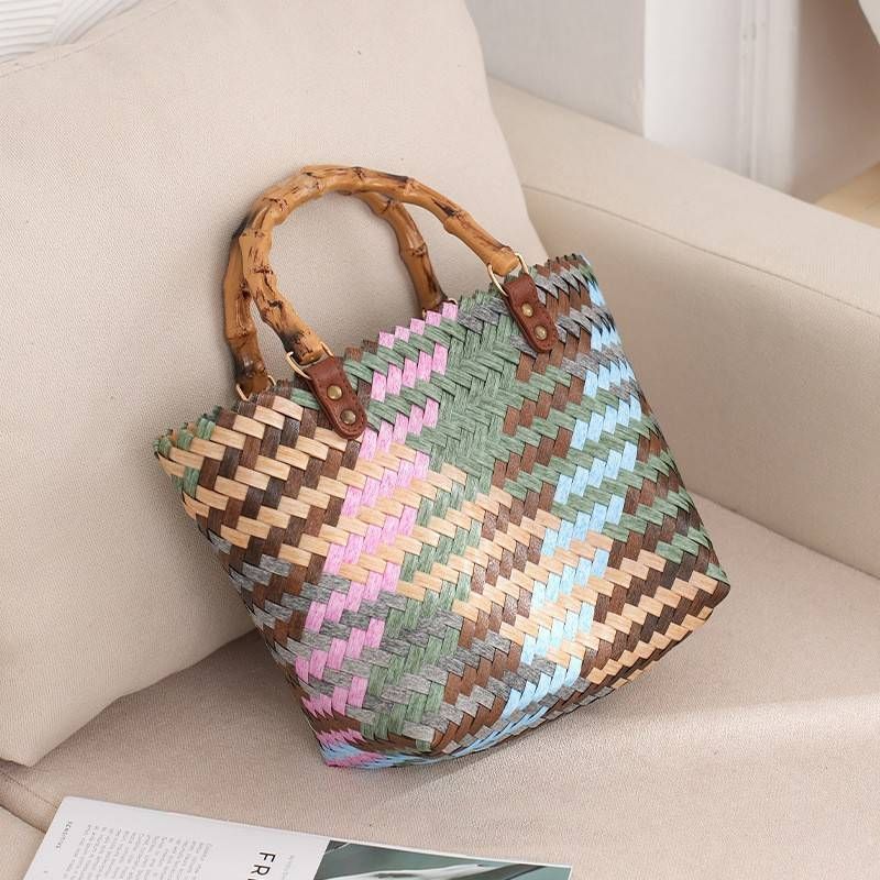 Retro hand-tote bag Internet celebrity hand-carried women's bag fashion hand-held straw bag woven bag_voghion.com