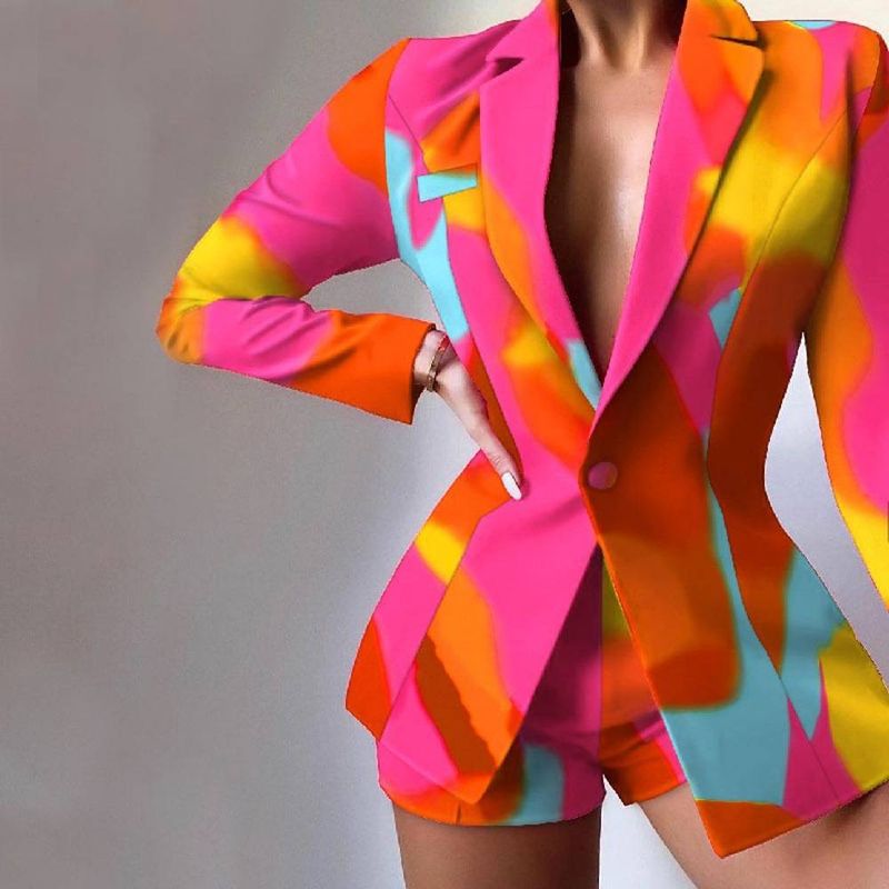 2024 frauen Neue Mode Blazer Trainingsanzug Set Casual Anzug Jacke Und Shorts Zwei-Stück Set Weibliche Büro_voghion.com