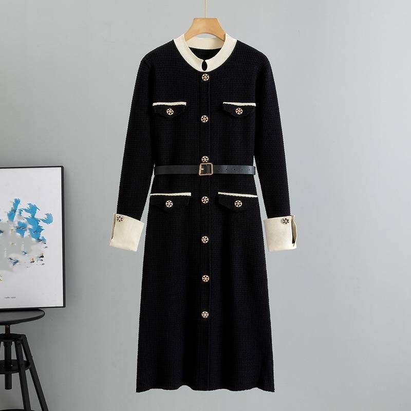 Ženska odjeća Proljetna nova ženska suknja A kroja, moderna temperamentna pletena kardigan haljina srednje duljine_voghion.com
