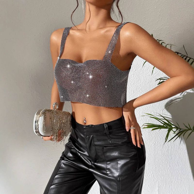 Women's Clothing Nightclub Party Disco Sexy Metal Diamond Mesh Backless Tank Top_voghion.com