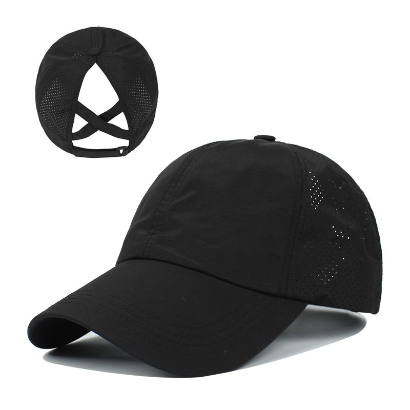 Summer Solid Color Baseball Cap Women's Athleisure Cross Ponytail Hat Mesh Quick-Drying Cap Visor Hat_voghion.com