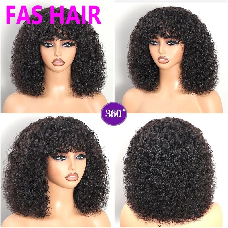 Lockige Echthaar-Pony-Bobber-Perücke, afrikanisch – 100 % Remy-Echthaar, kurze Bob-Perücke mit natürlichem Pony und engen Locken für Frauen, Verkaufsschlager_voghion.com
