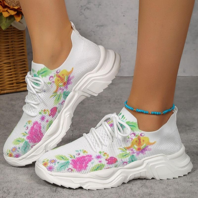 Υπερμεγέθη Flying Weave Casual Παπούτσια 2023 Νέα παπούτσια για τρέξιμο Τρισδιάστατα λουλούδια με στάμπα Παπούτσια μόδας για τρέξιμο ενός βήματος_voghion.com