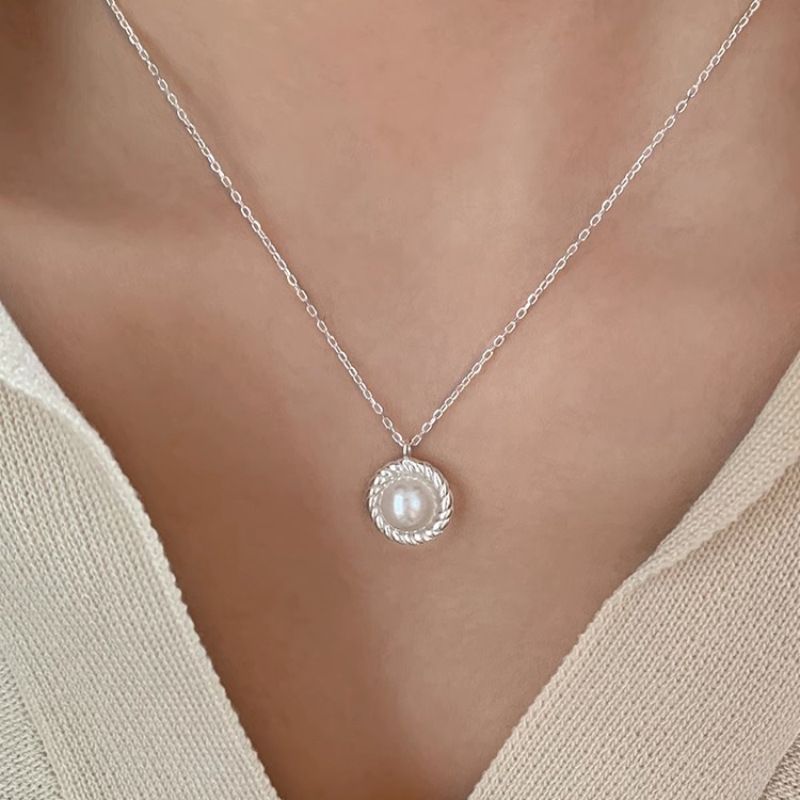 Sterling VENUS  Sier Necklace for Women Girl Pearl Temperament Texture Sweater Chain Romantic Jewelry Drop_voghion.com