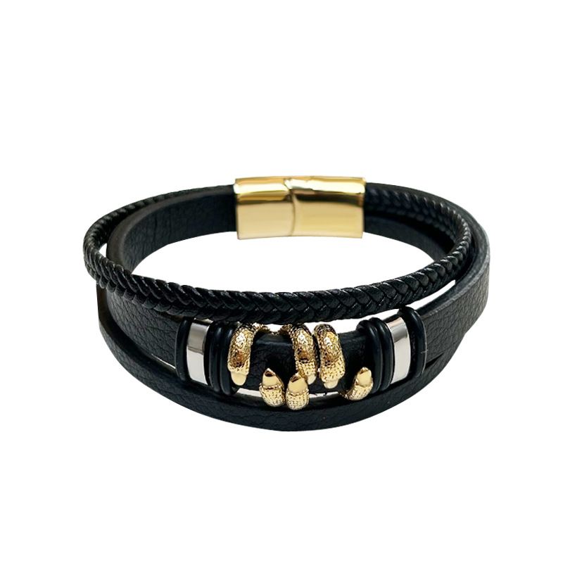 Bracciale in pelle nera con artigli, personalizzato per uomo, di alta qualità_voghion.com