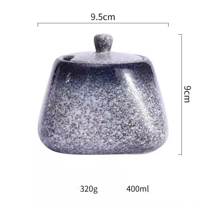 Kitchen Household Ceramic Pepper Salt Seasoning Spice With Lid Spoon Single Oil-Poured Chili Jar_voghion.com