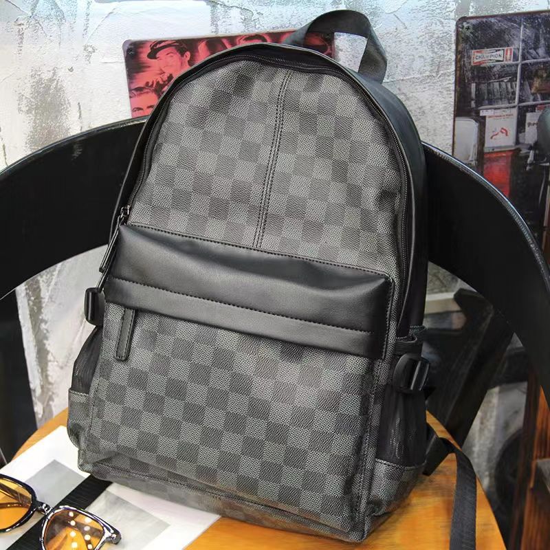 Herrenrucksack Trendy Brand Europäische und amerikanische Mode Plaid Reiserucksack Trend Vielseitige Leder Jungen Schultasche, Computertasche_voghion.com