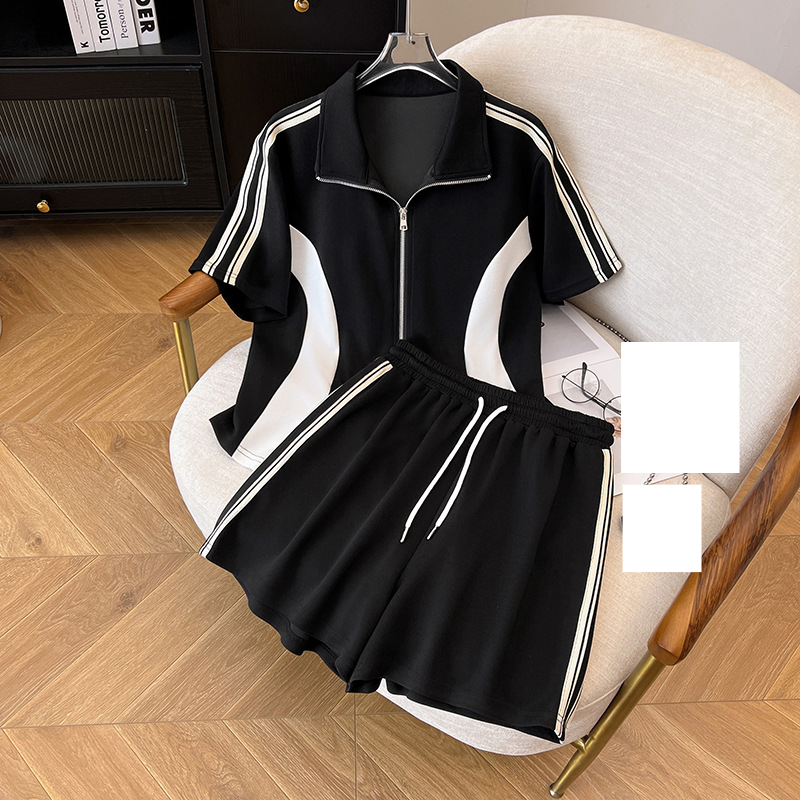  Abbigliamento da donna Fat MM Top dimagrante a maniche corte + pantaloncini/gonna Set da due pezzi_voghion.com