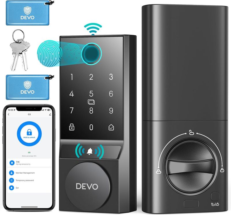 G2 Smart Lock,Finger Print Digtal Smart Locks, Front Door Keyless Entry Door Lock,Bluetooth Smart Deadbolt, App Remote Control,Electronic Touchscreen_voghion.com