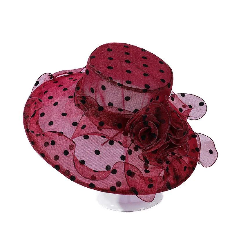 New Arrivals Elegant temperament women's dot chiffon bucket organic yarn breathable beach summer big wave sun fisherman hat_voghion.com
