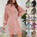 Women's Fleece Hooded Long Sleeve Dress Casual Loose Fit Pullover Sweater Tunic Top – Soft & Cozy, Pure Color, Trendy Patchwork Design_voghion.com